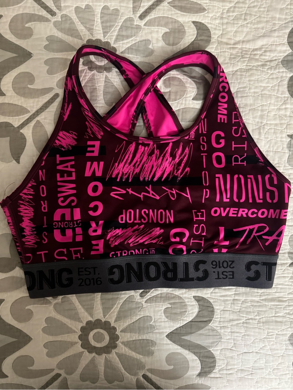 Graphic Pink & Black Medium-Impact Sports Bra - Strong Active